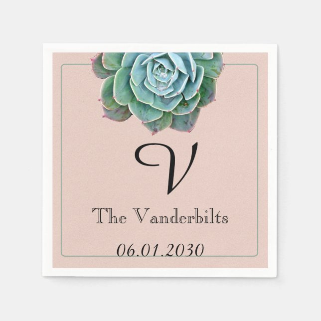 Blush Succulent Monogram Wedding Napkin (Front)