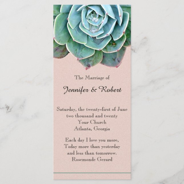 Blush Succulent Wedding Program (Front)