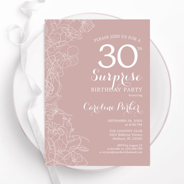 Blush Surprise 30th Birthday Party Invitation (Creator Uploaded)