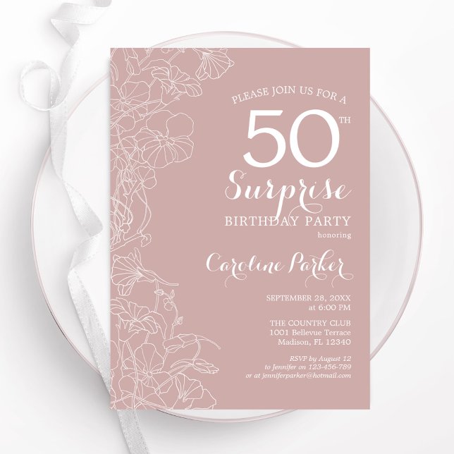 Blush Surprise 50th Birthday Party Invitation (Creator Uploaded)