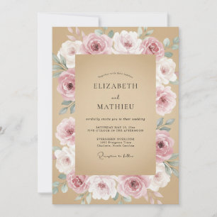 Blush Tan Watercolor Floral Wedding Invitation