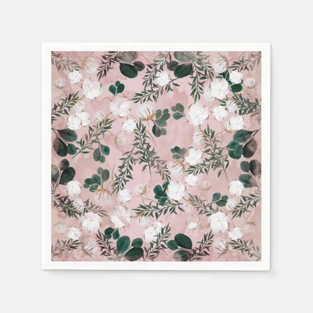 Blush Taupe Cotton Floral Greenery Rustic Wedding Napkin (Front)