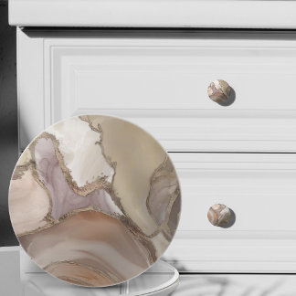 Blush Taupe liquid marble and gold  Ceramic Knob