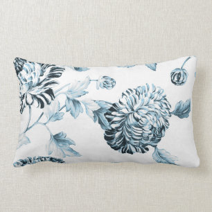 Blush Teal Blue Botanical Floral Toile No.2 Lumbar Cushion