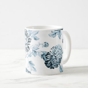 Blush Teal Blue & White Vintage Floral Toile No.2 Coffee Mug