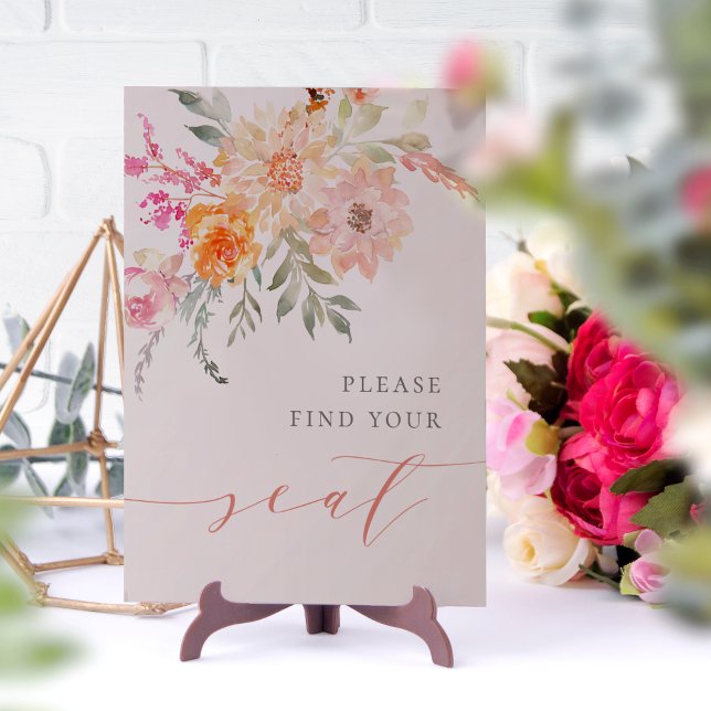 Blush Teal Floral Please Find Your Seat Sign (Sign Mock-up)