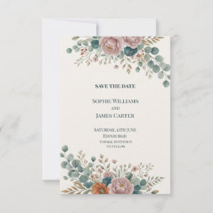 Blush Teal Floral Wedding Save The Date