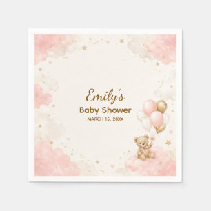 Blush Teddy Bear Balloon Baby Shower Paper Napkin