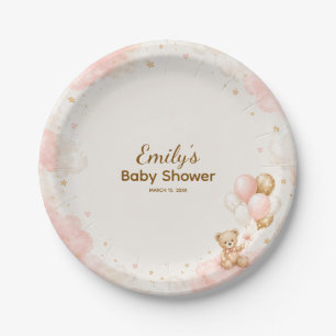 Blush Teddy Bear Balloon Baby Shower Paper Plate
