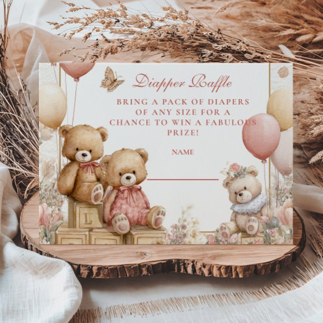 Blush Teddy Bear Diapper Raffle Enclosure Card (Creator Uploaded)