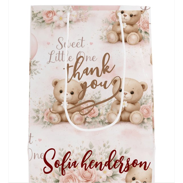 blush teddy bear Floral favour bag (Creator Uploaded)