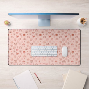Blush   Terracotta Boho Heart Themed Pattern Name Desk Mat