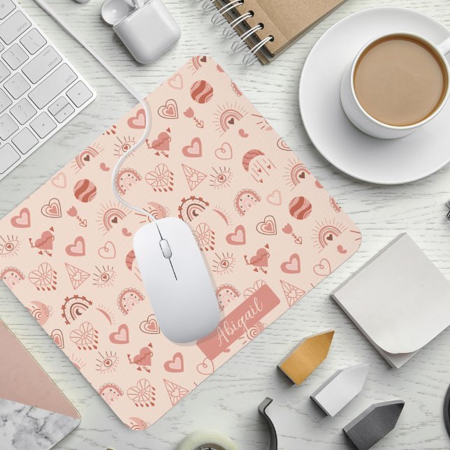 Blush | Terracotta Boho Heart Themed Pattern Name  Mouse Pad (Creator Uploaded)