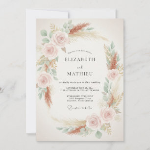 Blush Terracotta Pampas Eucalyptus Wedding Invitation