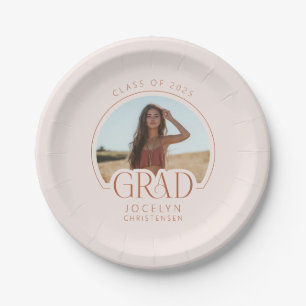 Blush Terracotta Personalised Photo Grad Party Paper Plate