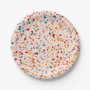 Blush Terrazzo   Pink Eclectic Speckles   Abstract Paper Plate