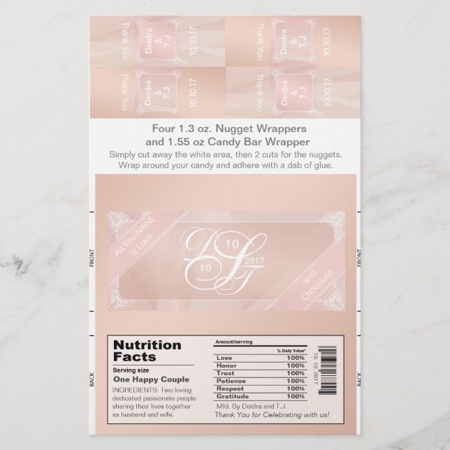 Blush Theme Candy Bar and Nugget Wrappers (Front)