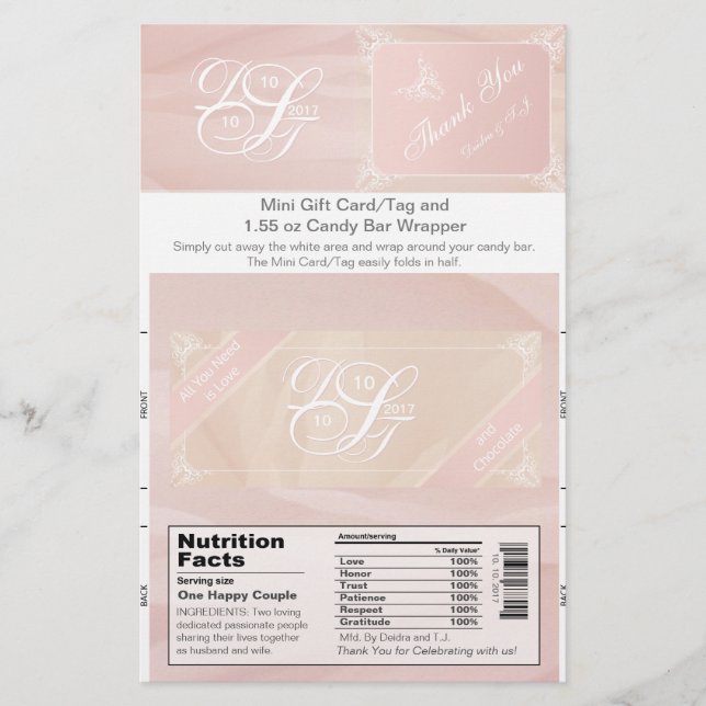 Blush Theme Candy Bar Wrapper & Gift Card/Tag (Front)