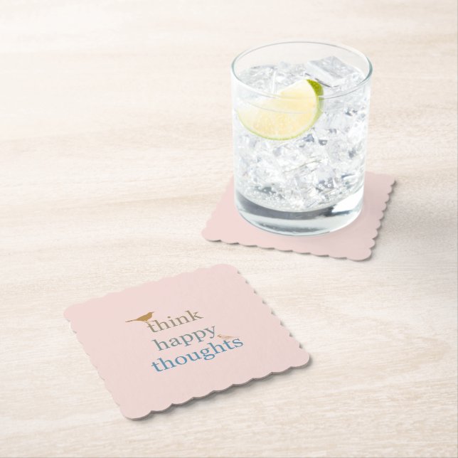 Blush Think Happy Thoughts Birds Paper Coaster (Insitu)