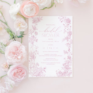 Blush Toile Bridal Shower Invite   Pink Floral Chi