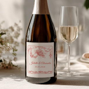 Blush Toile de Jouy Wedding Bottle Label with Cupi