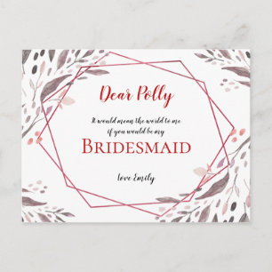 Blush Tones Leaves/Geometric/Bridesmaid Request Postcard