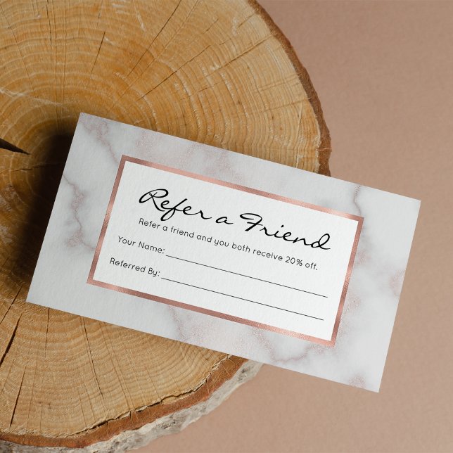 Blush tones pink rose gold white marble pattern referral card (Blush tones pink rose gold white marble 11)