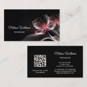 Blush Transparent Shiny Flowers Black Business Card