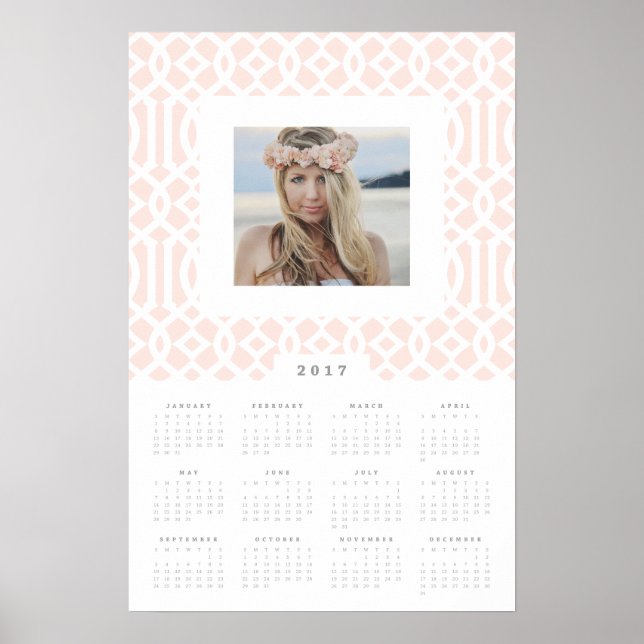 Blush Trellis 16x24 2017 Yearly Photo Calendar Poster (Front)