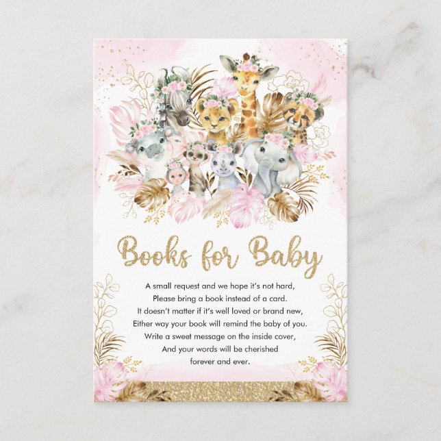 Blush Tropical Jungle Baby Shower Books for Baby Enclosure Card (Front)