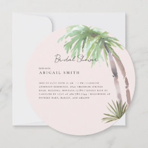 Blush Tropical Palm Foliage Round Bridal Invitation