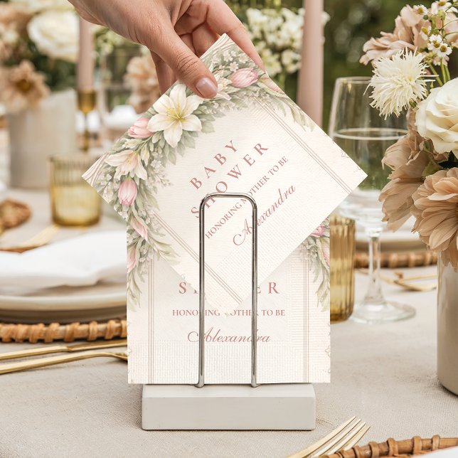 Blush Tulip And Lily Garden Baby Shower Napkin (Creator Uploaded)