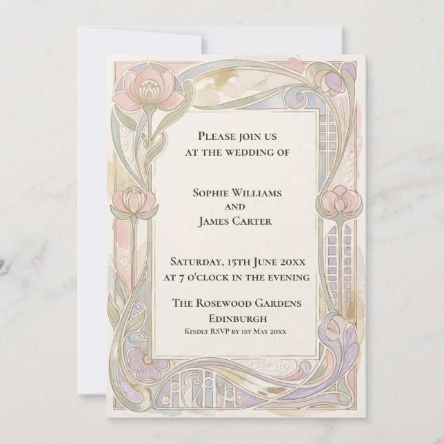 Blush Tulip Art Nouveau Wedding Invitation (Front)