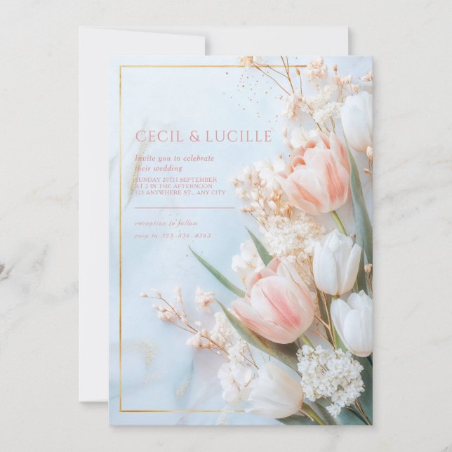 Blush Tulip Floral Wedding Invitation (Front)