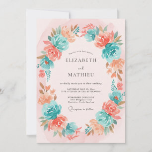 Blush Turquoise Watercolor Bohemian Wedding Invitation