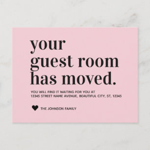 Blush Typography Guest Room Moving Announcement Postcard
