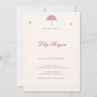 Blush Umbrella Showered with Love Bridal Shower Invitation