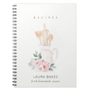 Blush Utensils Cookbook Floral Roller Whisk Recipe Notebook