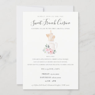 Blush Utensils Floral Bakery Cooking Class Invite