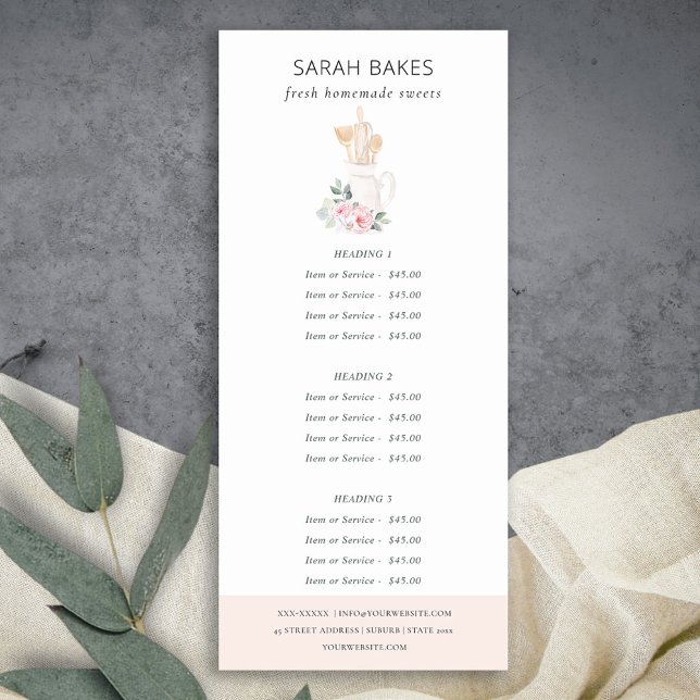 Blush Utensils Floral Whisk Bakery Service Price Rack Card (Creator Uploaded)