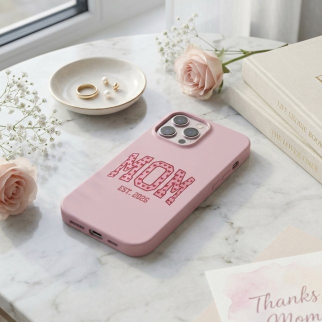 Blush Varsity Mum Est Year Heart Lettering Design iPhone Case (Creator Uploaded)