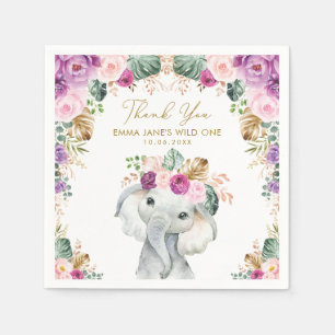 Blush Violet Tropical Jungle Elephant Wild One Napkin