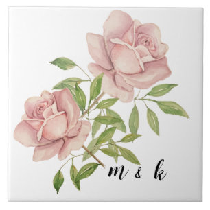 Blush Violet Watercolor Roses Ceramic Tile