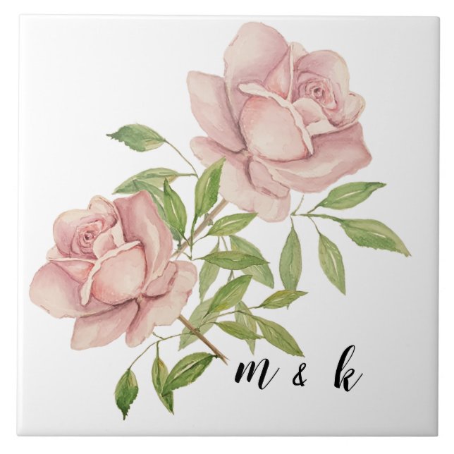 Blush Violet Watercolor Roses Ceramic Tile (Front)