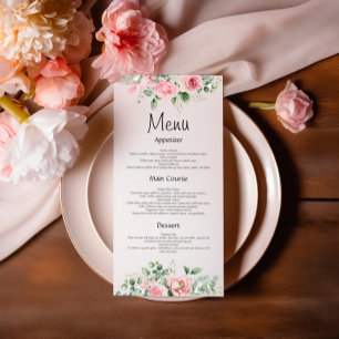 Blush Watercol Pink Floral Wedding Menu