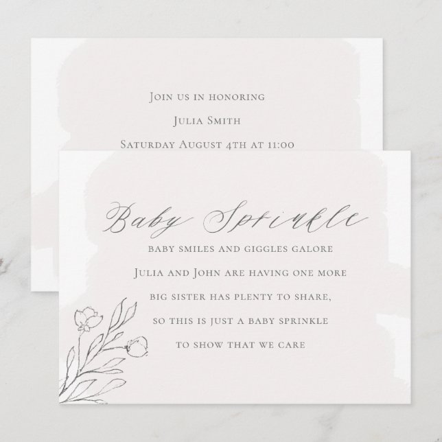 Blush Watercolor Baby Sprinkle Invitation (Front/Back)