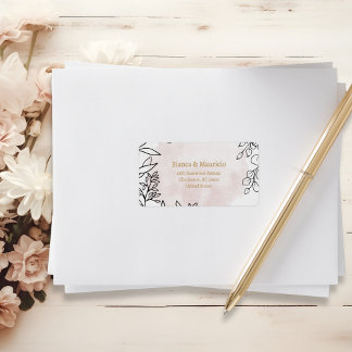 Blush Watercolor & Black Floral Elegant Address Label