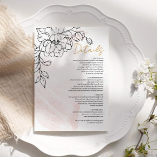 Blush Watercolor & Black Floral Elegant Details Enclosure Card