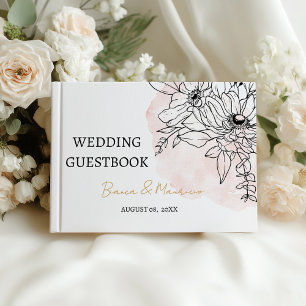 Blush Watercolor & Black Floral Elegant Wedding Guest Book