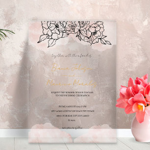 Blush Watercolor & Black Floral Wedding  Acrylic Invitations
